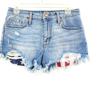 American flag themed Mossimo stretch jean shorts distressed 8
